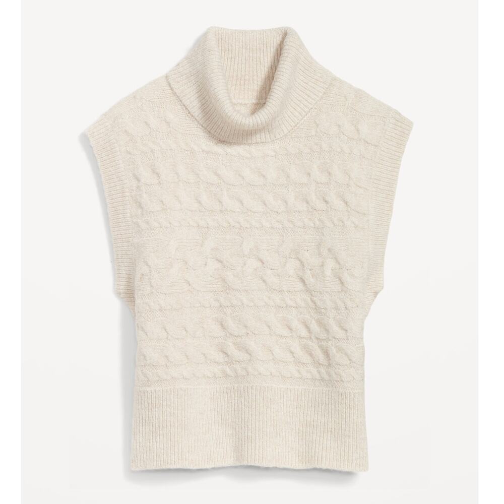 Old Navy Cable Knit Sleeveless Turtleneck Sweater Vest Cream Casual Chic Size M